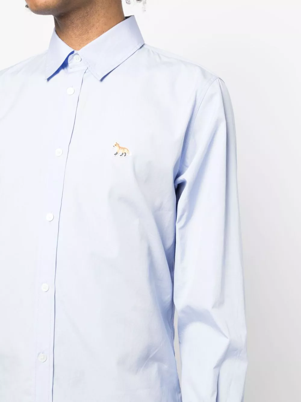 Cheap Maison Kitsune embroidered-Fox cotton shirt Men 0113