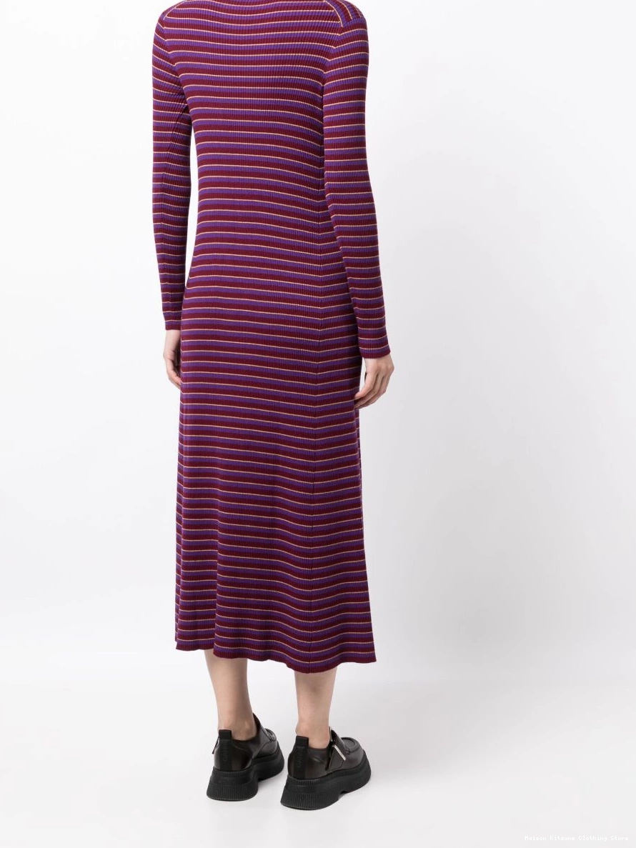 Affordable dress Kitsune fox-patch Women striped Maison midi 0225