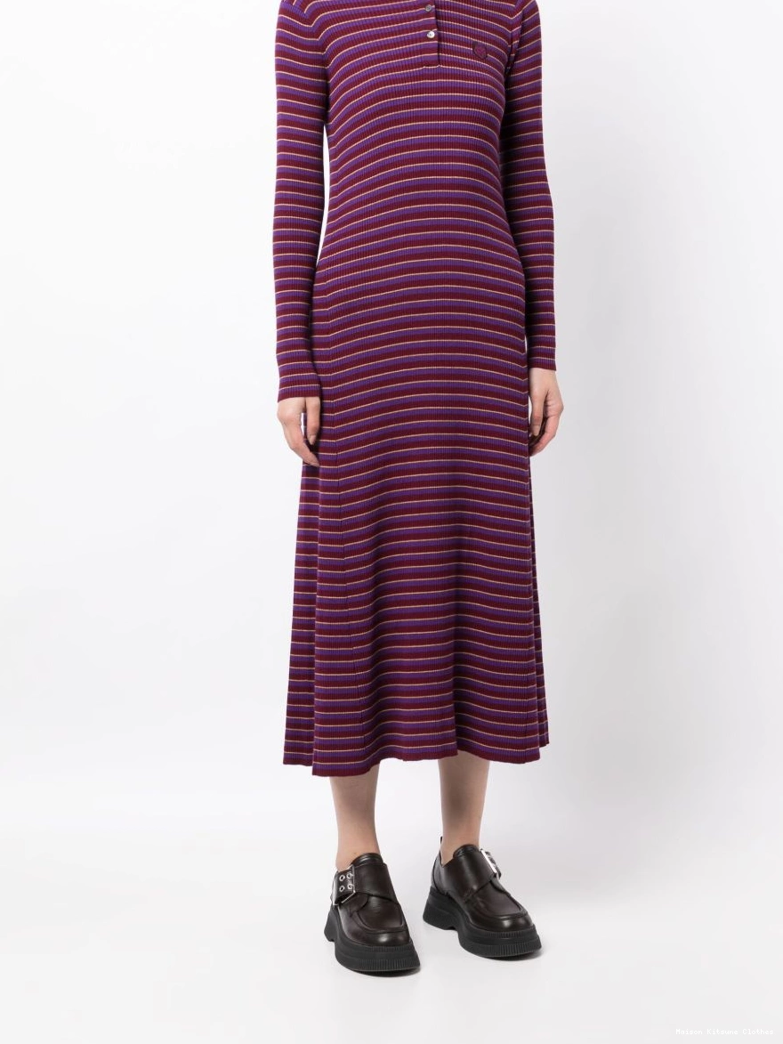 Affordable fox-patch Women Maison Kitsune striped midi dress 0224