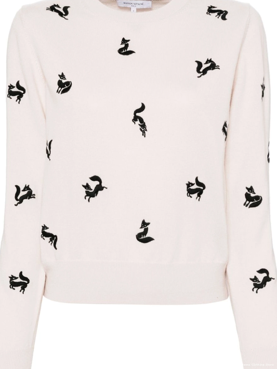 Affordable fancy embroidered jumper Women fox Maison Kitsune 0218