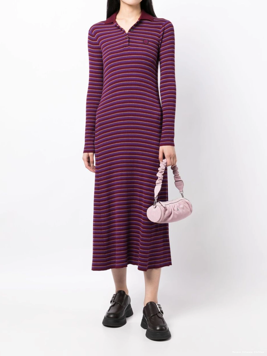 Affordable fox-patch Women Maison Kitsune striped midi dress 0224