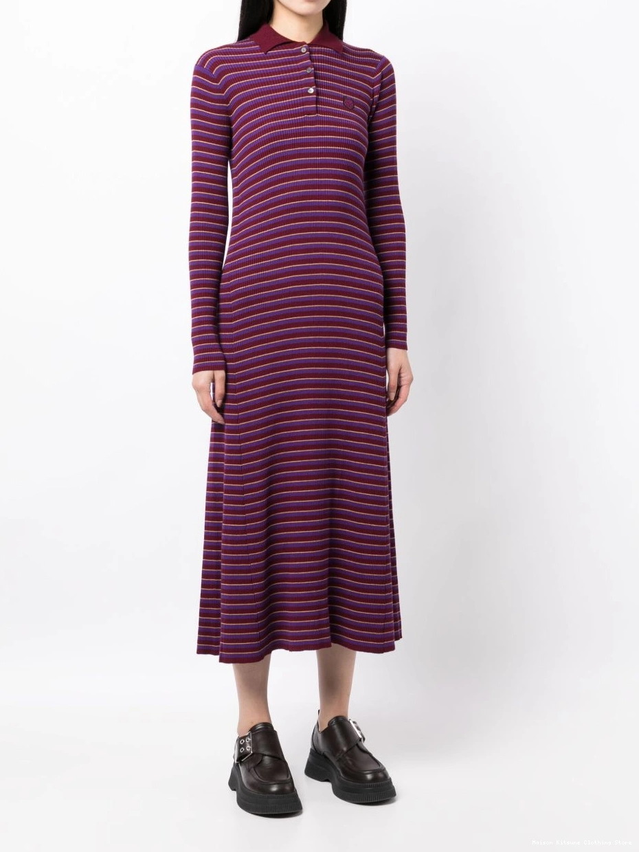 Affordable dress Kitsune fox-patch Women striped Maison midi 0225