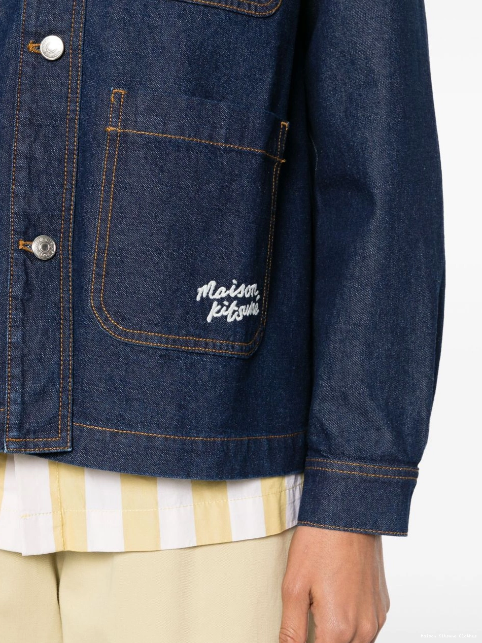 Cheap logo-embroidered Maison Women Kitsune denim jacket 0216